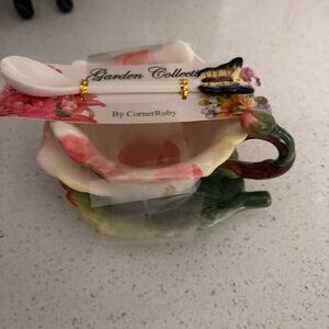 Garden Collection Floral Teacup and Saucer Set with Spoon - Pink, White, Green